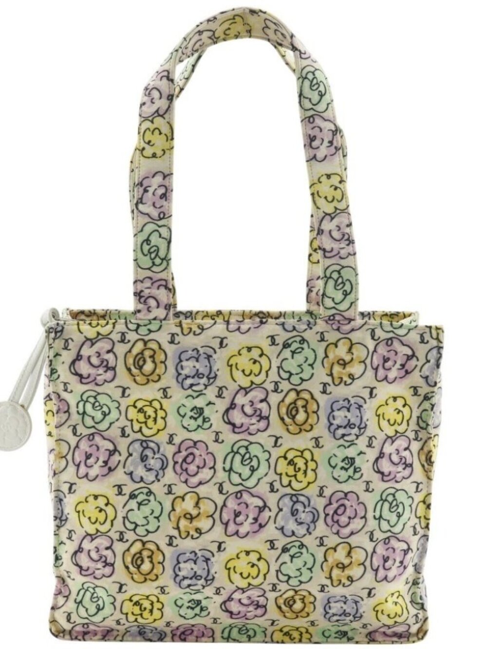 CHANEL Camellia print Tote Bag Mini handbag Ivory Nylon flour Women
